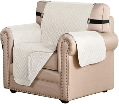 H.VERSAILTEX Reversible Chair Cover Furniture Protector Anti-Slip Couch Cover Water Resistant 2" Elastic Straps Chair Slipcover Pets Kids Fit Sitting Width Up to 21" (Chair:75" x 65", Ivory/Beige)