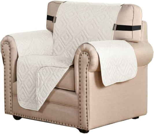 H.VERSAILTEX Reversible Chair Cover Furniture Protector Anti-Slip Couch Cover Water Resistant 2" Elastic Straps Chair Slipcover Pets Kids Fit Sitting Width Up to 21" (Chair:75" x 65", Ivory/Beige)