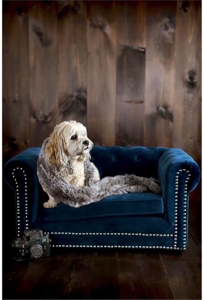 TOV Furniture TOV-P2035-N The Dachshund Collection Handmade Button Tufted Velvet Upholstered Pet Bed, Navy