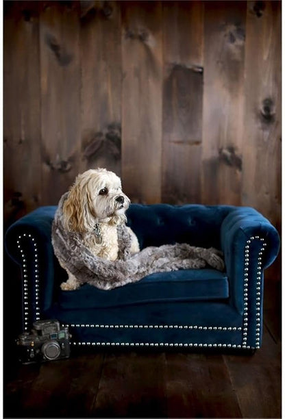 TOV Furniture TOV-P2035-N The Dachshund Collection Handmade Button Tufted Velvet Upholstered Pet Bed, Navy