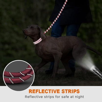Taglory Rope Dog Leash 6 FT with Comfortable Padded Handle, Highly Reflective Threads Leash and Anti-Tangle Clip for Walking Medium Large Dogs, 1/2 inch, Pink