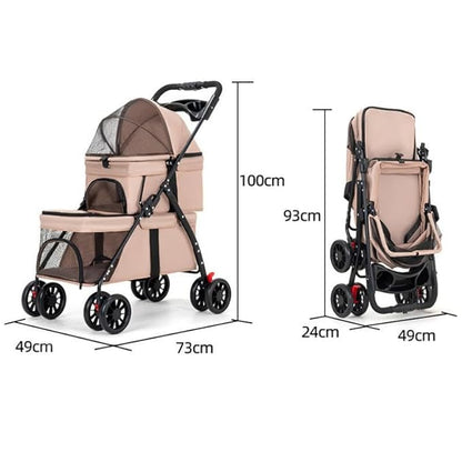 YYW Double Pet Stroller for Small Cats and Dogs, Foldable Kittens Puppies Travel Strolling Cart with 2 Carriages, Cup Holder & Lockable Wheels, Ideal for Multi-Pet Families(Gray)