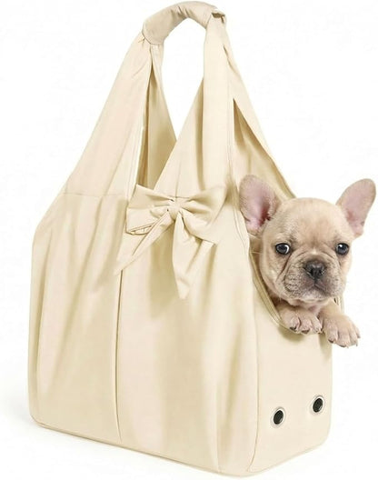 Dog Purse Carrier for Small Dogs, Soft Dog Tote Bag Carrier with 4 Large Pockets, No Collapse, Lightweight, Smart Zipper Lock, Comfortable Puppy Cats Rabbit Carrier for Travel,Outdoor(Beige)