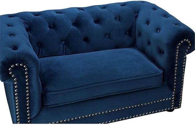 TOV Furniture TOV-P2035-N The Dachshund Collection Handmade Button Tufted Velvet Upholstered Pet Bed, Navy
