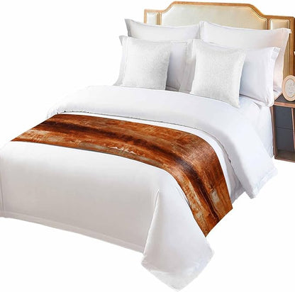 Burnt Orange Bed Runner for Cal.King Size Bed, Abstract Decorative Bed Scarf Throws for Foot of Bed, Oil Modern Painting Luxury Bedding Protector Slipcover Bed Runners for Home, 102 x 20 Inch