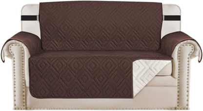H.VERSAILTEX Reversible Loveseat Cover Furniture Protector Anti-Slip Water Resistant 2 Inch Wide Elastic Straps Couch Covers Pets Kids Fit Sitting Width Up to 46"(Love Seat: 75" x 90", Brown/Beige)