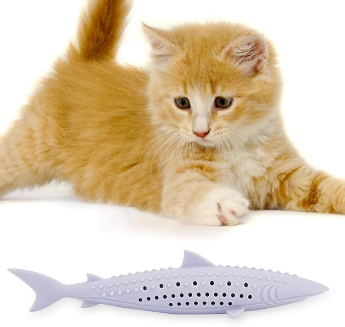 VINGVO Cat Teeth Cleaning Toy, Cat Teething Toys Silicone Molar Stick Catnip Toys Cat Toothbrush Cat Fish Shape Toothbrush with Catnip Chew Bite Teeth Cleaning Toy for Cats Kitten Kitty