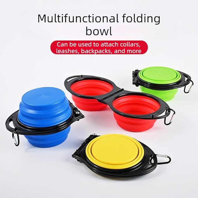 2-in-1 Collapsible Dog Bowls Foldable Pet Food & Water Bowl Silicone Feeding Dish for Traveling,Camping,Walking,Hiking (Blue)