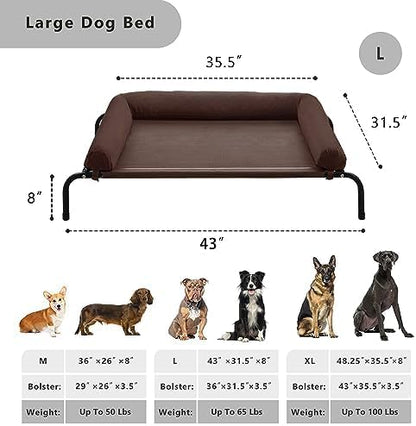 WESTERN HOME Cooling Elevated Dog Bed for Large Dogs, Outdoor Raised Dog Bed Portable Dog Cot Bed with Breathable Mesh, Chew Proof Pet Cots with Removable and Waterproof Bolster