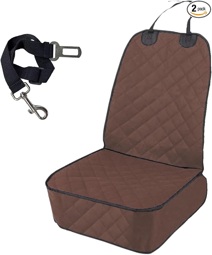 ZIMISI Dog Car Seat Cover, Waterproof & Scratch Proof Car Seat Protector with Side Flaps, Nonslip Front Car Seat Covers with Safety Belt, Universal Dog Mat for Cars, SUVs, Trucks (Coffee)