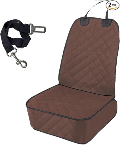 ZIMISI Dog Car Seat Cover, Waterproof & Scratch Proof Car Seat Protector with Side Flaps, Nonslip Front Car Seat Covers with Safety Belt, Universal Dog Mat for Cars, SUVs, Trucks (Coffee)