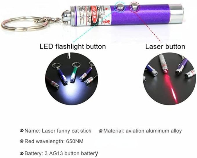 Mini Cat Toys Laser Pointer Pen Keychain Flashlight Funny Dog Stick Pet Lamp White Light LED Infrared Button Electronics Included (6 Color Mix Pack, 6 Color Mix)