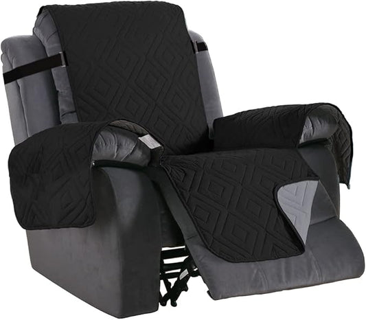 H.VERSAILTEX Reversible Quilted Recliner Covers Water Resistant Furniture Protector for Reclienr Chair with Elastic Straps for Pets Kids Sitting Width Up to 22"(Recliner, Black/Grey)