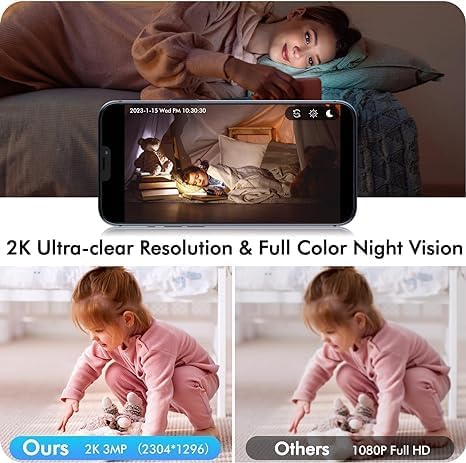 Home Two Way Video Camera, 2.4" Indoor 2K Cameras for Baby & Elderly Care, Pet/Dog/Cat Cam, AI Siren Security, Night Vision, Phone App, 2.4Ghz WiFi Only