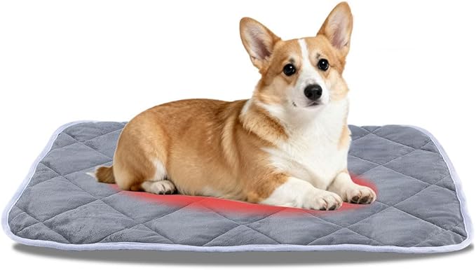 Washable Anti-Slip Kennel Mat for Medium Small Dogs and Cats Kennel pad Crate Pad in Winter Heated Cat Bed Self Warming Non-Electric Pet Warming Pad Gray 23.62 * 35.43inch