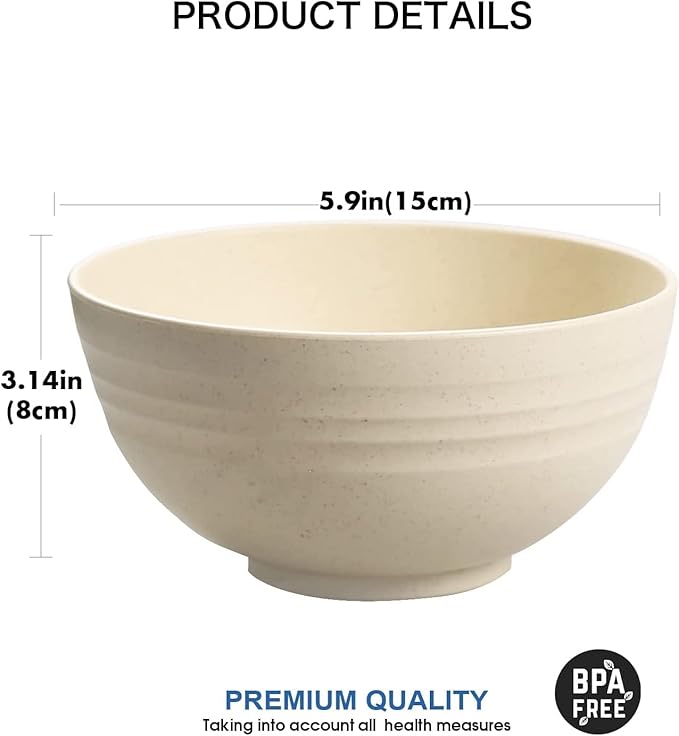 shopwithgreen Wheat Straw Cereal Bowls with Dust-Proof Lid, Resuable Bowls for Kitchen, Set of 4, Microwave and Dishwasher Safe, for Soup, Oatmeal, Ramen, RV, Camping, Kids, College Dorm Room, 26 OZ