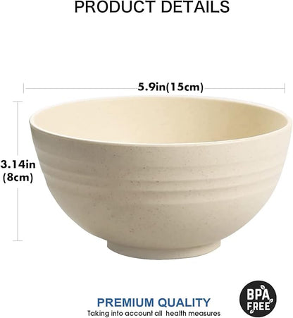 shopwithgreen Wheat Straw Cereal Bowls with Dust-Proof Lid, Resuable Bowls for Kitchen, Set of 4, Microwave and Dishwasher Safe, for Soup, Oatmeal, Ramen, RV, Camping, Kids, College Dorm Room, 26 OZ