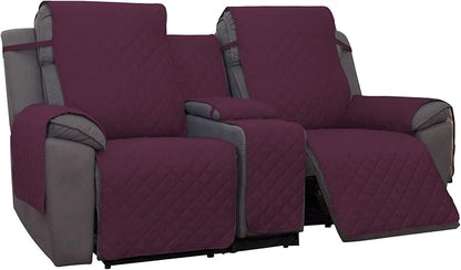 PureFit Water Resistant Reversible Loveseat Recliner Couch Cover for Double Recliner with Console – Non Slip Split Sofa Cover, Washable Reclining Cover for 2 Seat Recliner (2 Seat, Wine/Beige)