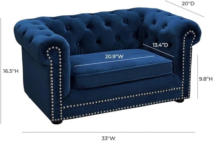 TOV Furniture TOV-P2035-N The Dachshund Collection Handmade Button Tufted Velvet Upholstered Pet Bed, Navy