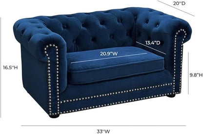 TOV Furniture TOV-P2035-N The Dachshund Collection Handmade Button Tufted Velvet Upholstered Pet Bed, Navy