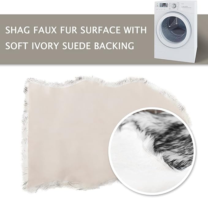 Asrug Soft Faux Fur Dog Rug Plush and Fluffy Dog Mat Ultra Cozy Pet Throw Rug for Dogs Cats, Luxury Soft Faux Sheepskin Chair Cover Seat Pad Shag Fur Area Rugs for Bedroom, Black & White, 3ftx5ft