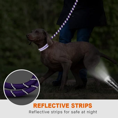 Taglory Rope Dog Leash 5 FT with Comfortable Padded Handle, Highly Reflective Threads Leash and Anti-Tangle Clip for Walking Medium Large Dogs, 1/2 inch, Purple
