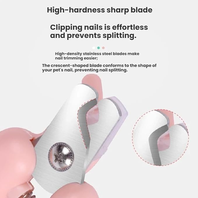 Professional Pet Nail Clipper with LED Light and Safety Guard, Safe Trimming Tool for Dogs and Cats (Pink)