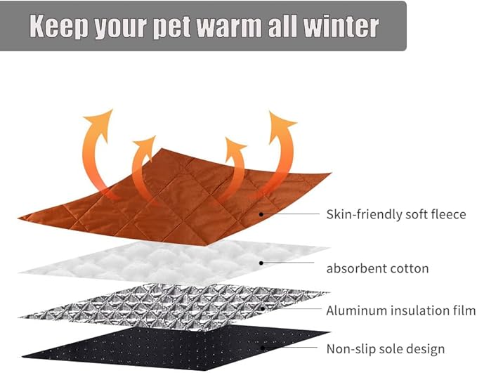 Washable Anti-Slip Kennel Mat for Medium Small Dogs and Cats Kennel pad Crate Pad in Winter Heated Cat Bed Self Warming Non-Electric Pet Warming Pad Brown 23.62 * 35.43inch