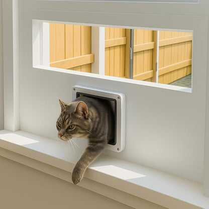 Custom Cat Door Window Insert - PVC Base | Insulated & Weather-Sealed | Tool-Free Install for Horizontal & Vertical Windows | Microchip Lock Options | Made in USA | Small Dogs & Pets