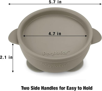 PandaEar 3 Pack Baby Suction Bowls with Lids – Stay Put Silicone Toddler Bowls for Self-Feeding & Travel, 100% Food Grade BPA-Free, Leakproof Feeding Set (Muted Earth Tones)