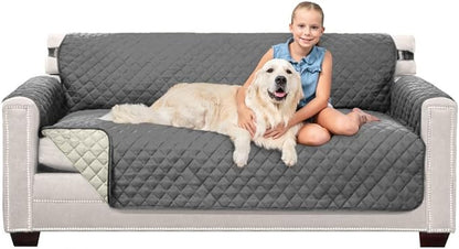 Sofa Shield Couch Slip Covers for Dogs, Reversible Furniture Protector with Strap, Stain and Tear Resistant Cushion Cover, 70 inch Seat, Machine Washable Slipcover Pets, Cats, Charcoal Linen