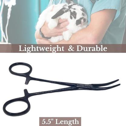 HTI Dog CAT PET Hair Puller Remover Stainless Steel Hemostat Locking Forceps 5.5" Curved Full Serrated (Black)