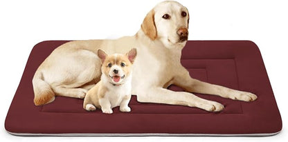 JoicyCo Dog Bed Soft Dog Crate Bed Pad Mat, 48 in Non Slip Bottom Washable Beds for Extra Large Dogs, Pet Bed Mattress Kennel Pad, Dark Red