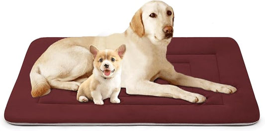 JoicyCo Dog Bed Soft Dog Crate Bed Pad Mat, 48 in Non Slip Bottom Washable Beds for Extra Large Dogs, Pet Bed Mattress Kennel Pad, Dark Red