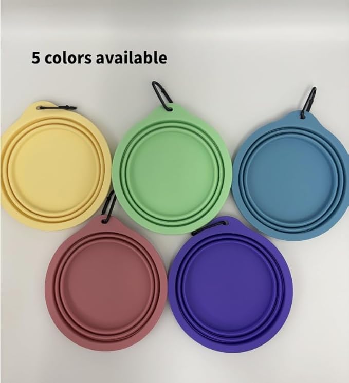 Collapsible Travel Pet Bowl with Carabiner for Dogs and Cats, Portable Silicone Pet Bowl for Waking, Hiking and Traveling (Purple)