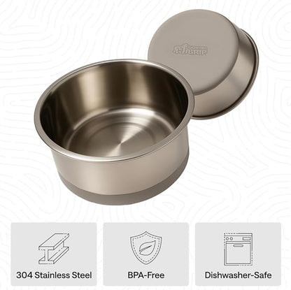 GORILLA GRIP Dog Bowls, Food Grade 304 Stainless Steel, Holds 8 Cups Each (64 fl oz) Food and Water Bowl for Feeding Dogs and Cats, Dishwasher Safe, Rust Resistant, BPA Free Rubber Base Set of 2 Beige