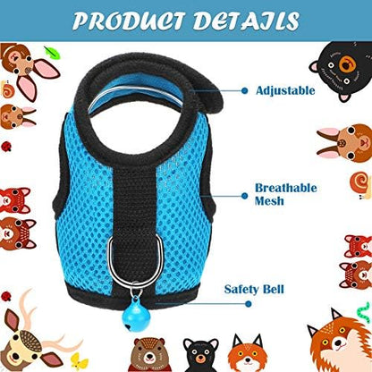 SATINIOR 2 Sets Guinea Pig Harness and Leash Adjustable Soft Mesh Harness Bell No Pulling Comfort Vest for Baby Ferret Rats Hamster Bunny Rabbit Chinchilla and Small Pet(Blue, Black,M)