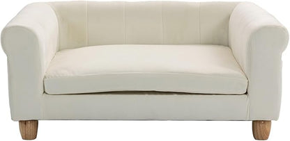 CRITTER SITTERS 33” Faux Suede Ped Bed in Cream, Durable Washable Sofa Couch for Small & Medium Cats & Dogs, Must Have Accessory for Yorkies, Shih Tzus & Frenchies, Kitten & Puppy Essential Furniture