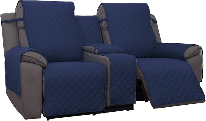 PureFit Water Resistant Reversible Loveseat Recliner Cover - Non Slip Furniture Protector for 2 Seat Recliner, Navy/Ivory