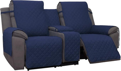 PureFit Water Resistant Reversible Loveseat Recliner Cover - Non Slip Furniture Protector for 2 Seat Recliner, Navy/Ivory