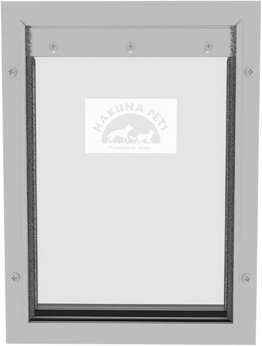 Hakuna Pets Deluxe Aluminum Pet, Cat and Dog Door with 2-Way Locking Panel for Screens, Doors and Walls up to 2.8" Thick, Medium, Silver