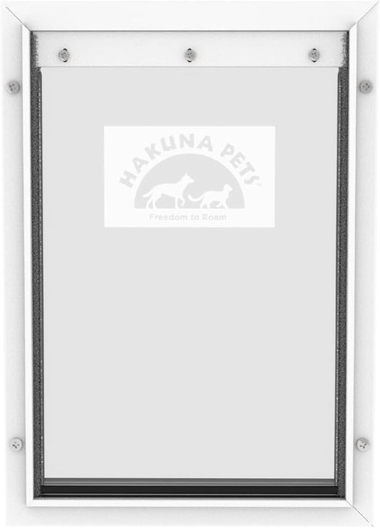 Hakuna Pets Deluxe Aluminum Pet, Cat and Dog Door with 2-Way Locking Panel for Screens, Doors and Walls up to 2.8" Thick, Large, White
