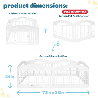Carlson 4-Panel Plastic Pet Pen – Portable, Secure, and Easy-to-Use Playpen for Small Pets | 24" Tall, White, Includes Door and Lock, Ideal for Small Pets, Whelping and Indoor/Outdoor Use