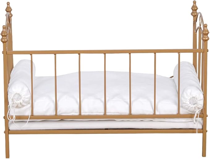 Pet Bed, Dog Bed with Metal Frame and Detached White Velvet Cushion with 2 Pillow for Small Dog
