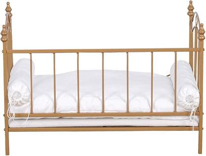Pet Bed, Dog Bed with Metal Frame and Detached White Velvet Cushion with 2 Pillow for Small Dog