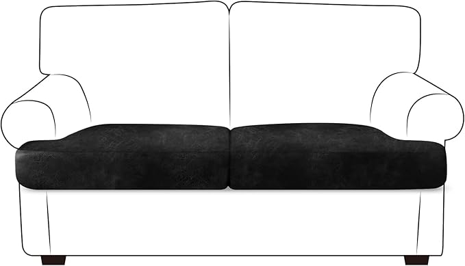 ANARACHON Leather Look Couch Cushion Covers Sofa Seat Slipcovers Sets Couches Furniture Protector for Sectional Armchair Loveseat Pets Kids Stretch Spandex Fabric (2 T-Cushion Loveseat, Black)
