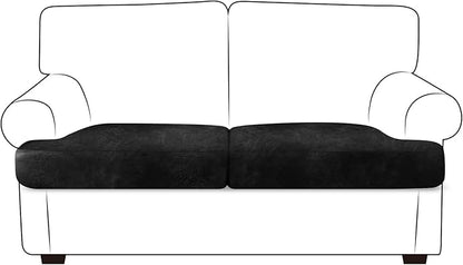 ANARACHON Leather Look Couch Cushion Covers Sofa Seat Slipcovers Sets Couches Furniture Protector for Sectional Armchair Loveseat Pets Kids Stretch Spandex Fabric (2 T-Cushion Loveseat, Black)