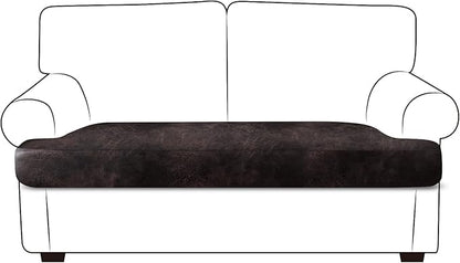 ANARACHON Leather Look Couch Cushion Covers Sofa Seat Slipcovers Sets Couches Furniture Protector for Sectional Armchair Loveseat Pets Kids Stretch Spandex Fabric (1 T-Cushion loveseat, Chocolate)