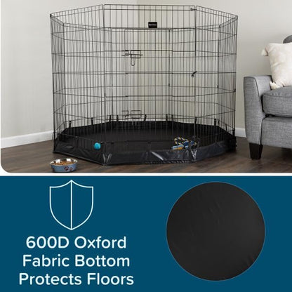 Dog Playpen - Foldable Metal Exercise Puppy Play Pen with Eight 24x42in Extra-Tall Panels and Gate - Indoor/Outdoor Dog Fence with Fabric Bottom for Dogs, Cats or Small Animals by PETMAKER (Black)