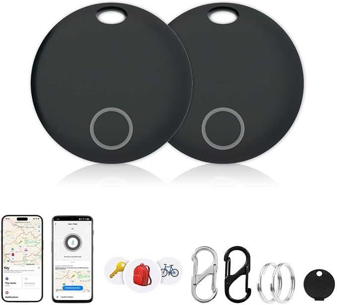 Air Tracker, Key Finder Compatible for Both iOS and Android, Bluetooth Smart Tag with Holder for Keys, Luggage, Suitcases, Pets, Dog Cat Collar, Worldwide Tracking Tag 2 Pack